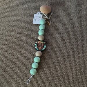 Mint and Beige Beaded Pacifier Clip